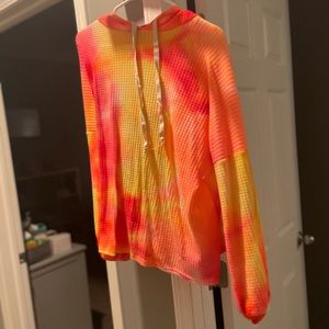 Pink Lily Tie Dye Waffle Knit Hoodie